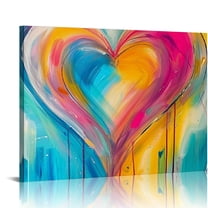 JEUXUS  Love Heart Canvas Wall Art Colorful Textural Heart Picture Print Abstract Graffiti Painting Romantic Artwork for for Living Room Bedroom Home Decor Framed Ready to Hang(Heart