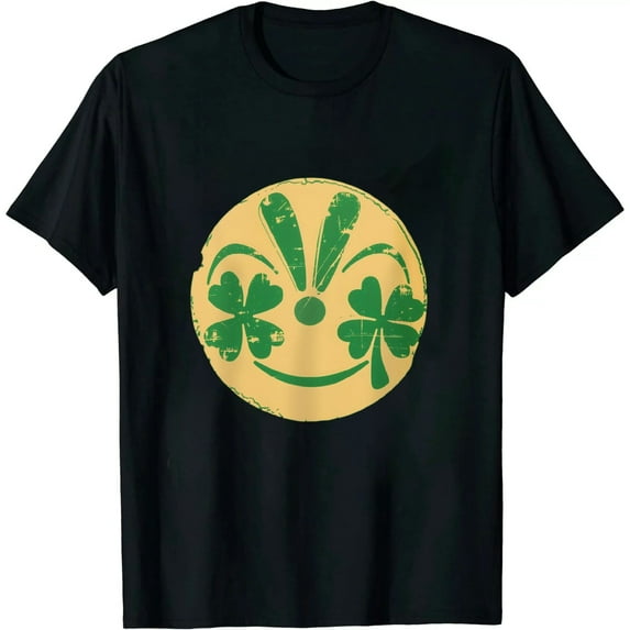 JEUXUS Lucky St. Patricks Day Retro Smiling Face Shamrock Hippie T-Shirt