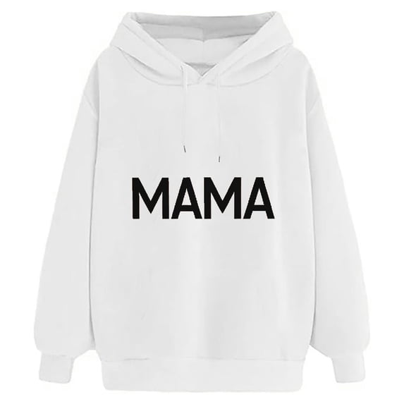 JEUXUS Mama Mommy Mom Bruh Tshirt Women Casual Tops Funny Mom Shirt Mama Life T-Shirt Long-sleeved Hoodie