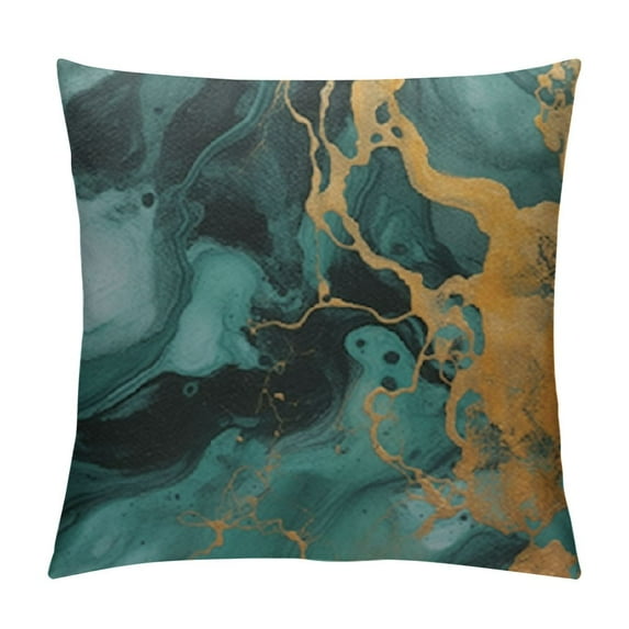 JEUXUS Marble Throw Pillow Cover,Abstract Nature Blue Marbling Artwork Texture Golden Glitter Decorative Pillow Cases Square Cushion Covers for Home Sofa Couch