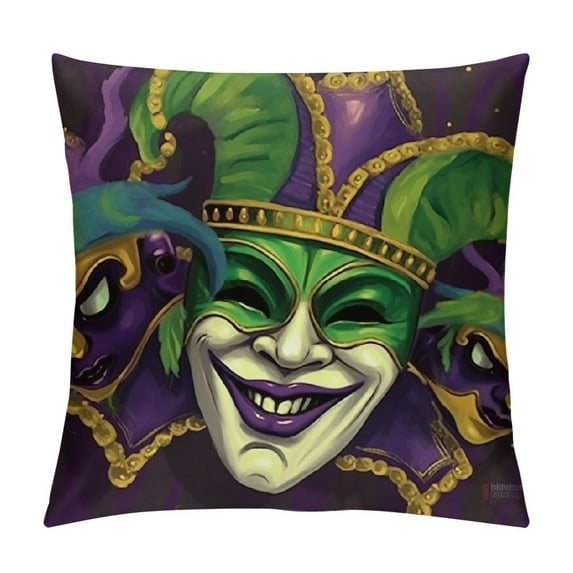 RUIYC Mardi Gras Throw Pillow Covers , Mardi Gras Y'all Fleur De Lis Jester Hats Beads Mask Feather Lobsters Pillowcases for Home Sofa Couch Cushion Decoration