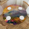 thumbnail image 1 of JEUXUS Meadow Abstract Purple Cosmos Flower Mountain Landscape Art Violet Red Rhodod Outdoor Fitted Round Tablecloth White, 1 of 7