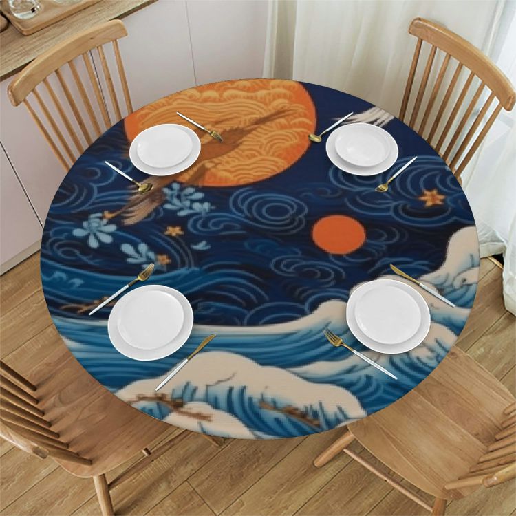 JEUXUS Medieval Japanese Red Crowned Crane Kitchen Round Tablecloth ...