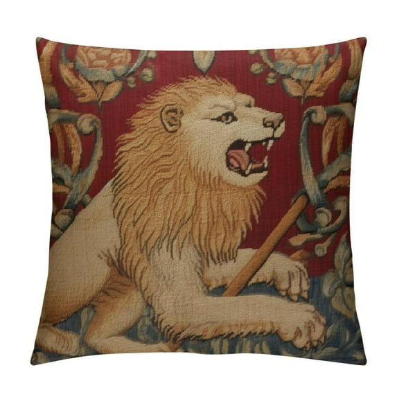 JEUXUS Medieval Lion French Tapestry Cushion Cover | Decorative Cushion Case with Viscose & | Cushion Cover for Living Room Couches and Sofas