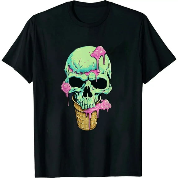 JEUXUS Melting Goth Skull Ice Cream Cone Sprinkles Ice Cream Lover T-Shirt