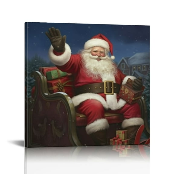 JEUXUS  Merry Christmas Wall Art Print Santa Claus Wall Art Pictures UNFRAMED Winter Snowman Canvas Painting Posters for Merry Christmas New Year Living Room Home Wall Decor