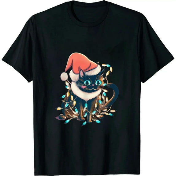 JEUXUS Merry Kissmyass Funny Black Cat Christmas Cat Lover Xmas T-Shirt