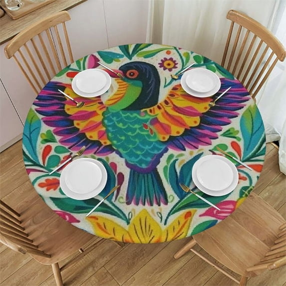 JEUXUS Mexican Birds Floral Round Tablecloth Circular Table Cloths Cover Washable Tabletop Runner for Kitchen Party Picnic Dining Decor