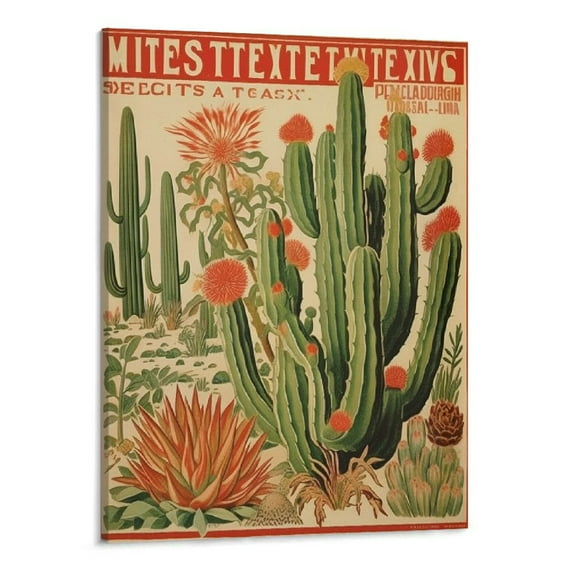 JEUXUS Mexican Cactus Canvas Wall Art, Vintage Southwestern Botanical Succulent Pictures Poster, El Maestro Rustic Retro Cactus Artwork Prints Painting Decor for Bedroom 16x20in White