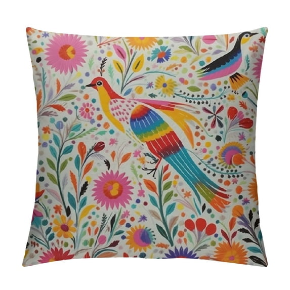 JEUXUS Mexican Floral Decorations Pillow Cover Ethnic Art Birds and Paisley Flowers Farmhouse Decor Throw Pillow Cases Cushion Cover Home Decoration