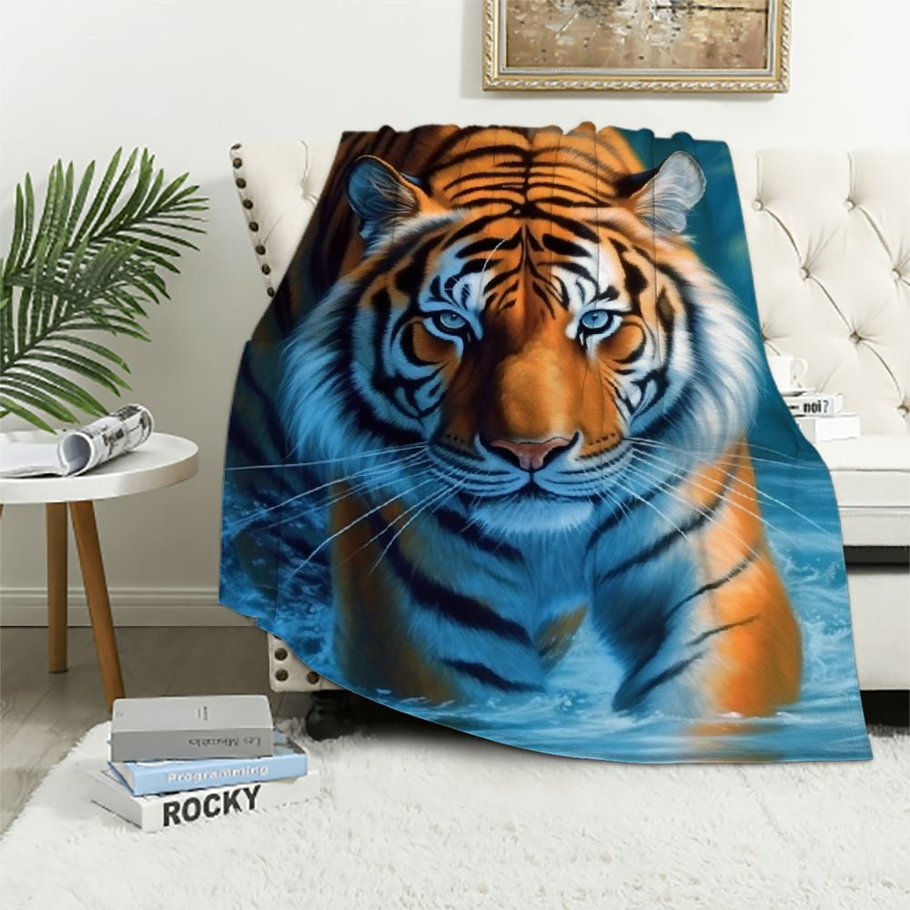 JEUXUS Mexican Tiger Blanket Wild Animal Print Throw Blankets for Couch Sofa Bed Stuff Decor Soft Cozy Plush Flannel Bedding for Girls Boys Kids Women