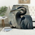 thumbnail image 1 of JEUXUS Modern Bird Paintings in Teal and Grey Color Flannel Material Blanket White, 1 of 6