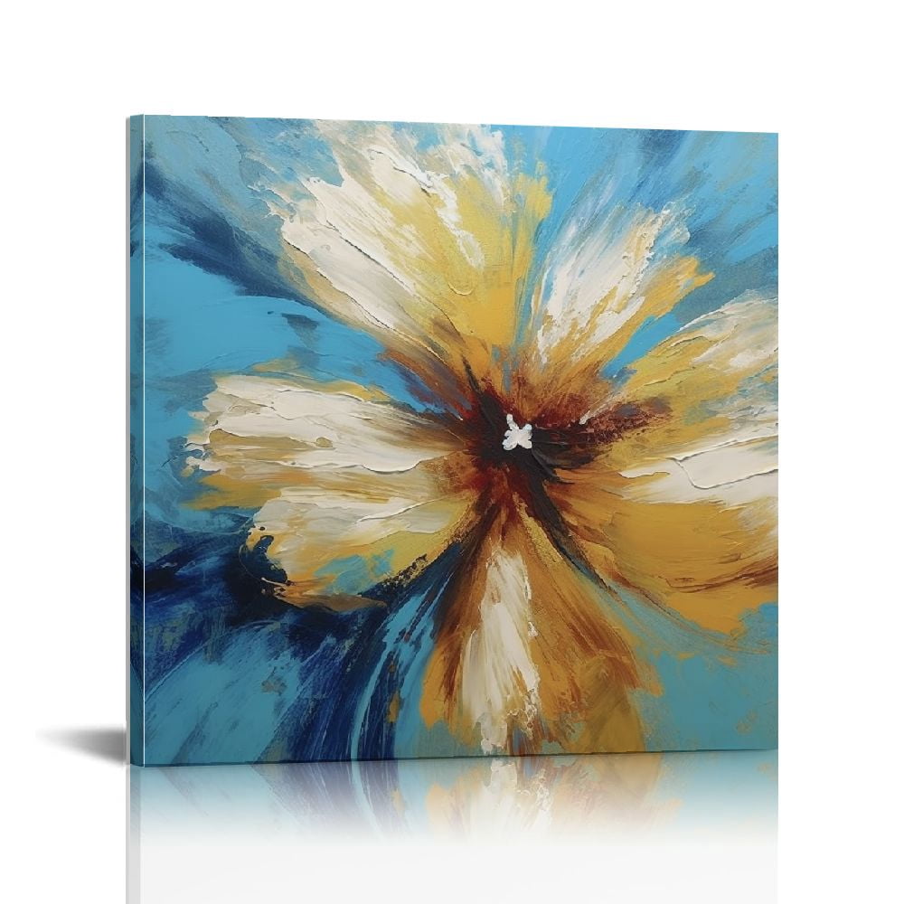JEUXUS - Modern Canvas Flower Wall Art Abstract Gold Floral Blue ...