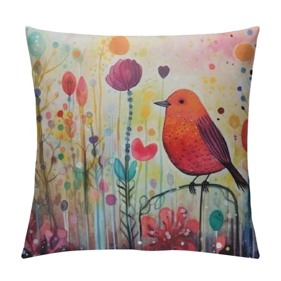 JEUXUS Modern Decoration Throw Pillow Covers Retro Bird Flowers Throw Pillowcover Vintage Sofa Cushion Cover for Couch Double Print