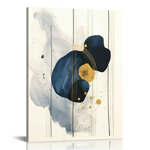 JEUXUS Modern Geometric Abstract Minimalist Wall Art for Living Room Decor, Blue Navy Canvas Art Prints, Watercolor Minimalist Line Wall Art for Office Bedroom Decoration, (12x16)