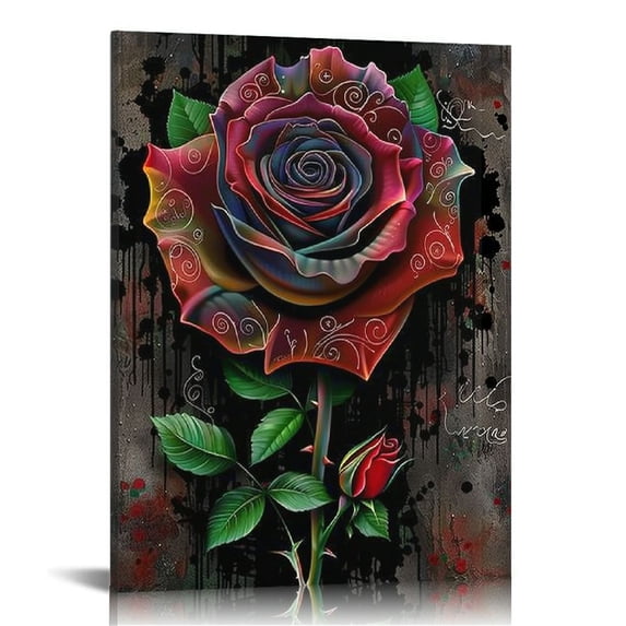 JEUXUS Modern Graffiti Canvas Wall Art Abstract Colorful Rose Painting Poster Art Prints for Living Room Bedroom Wall Decor Stretched and Framed Ready to Hang