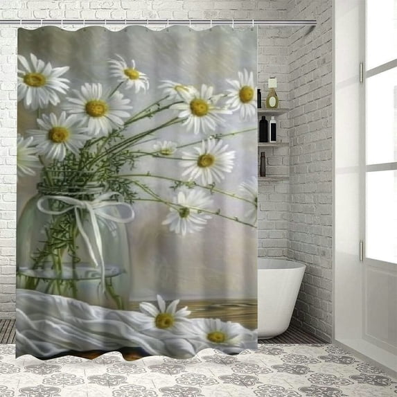 RUIYC Modern White Daisy Flower in Bottle Theme Picture Shower Curtain for Bathroom Decoration White