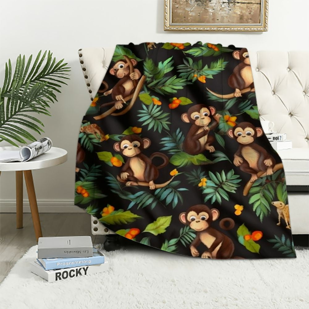 JEUXUS Monkey Blanket,Monkey Gifts Plush Animal Print Throws,Soft