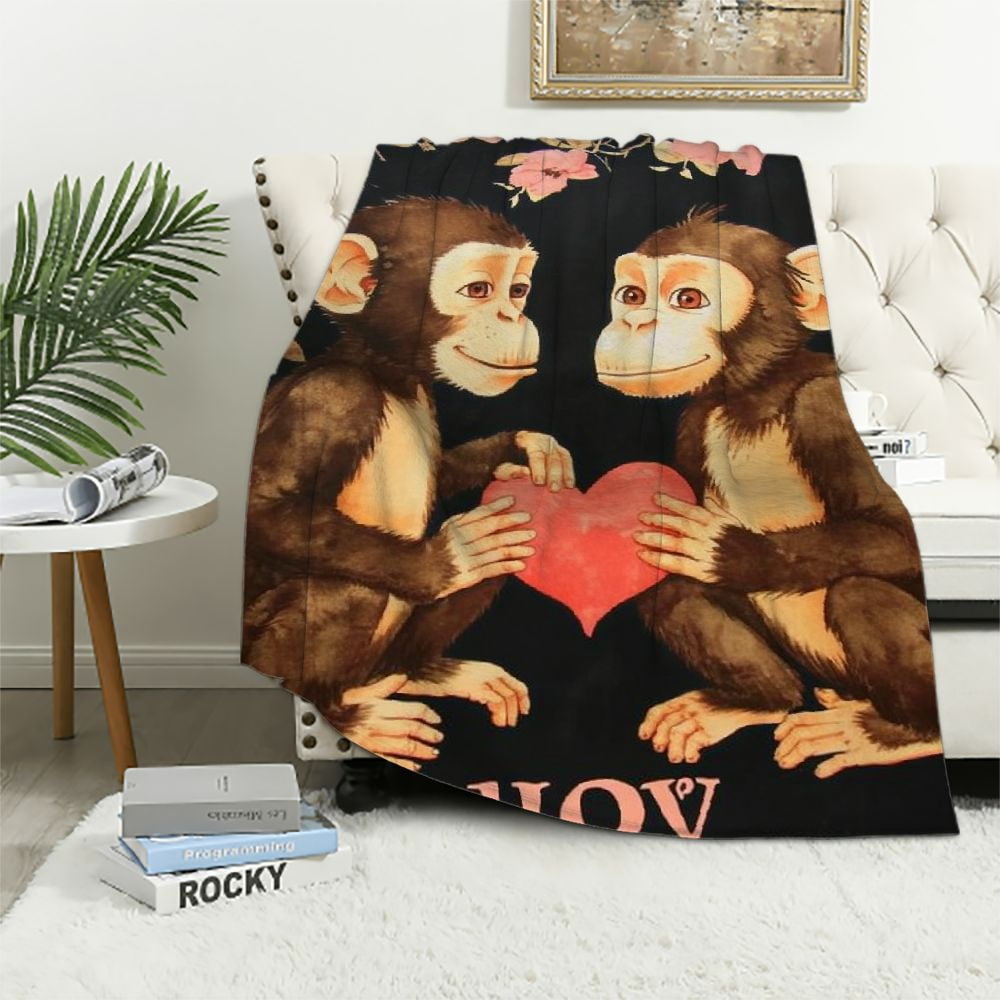 JEUXUS Monkey Blanket for Girls Just Girl Who Loves Monkey Throw