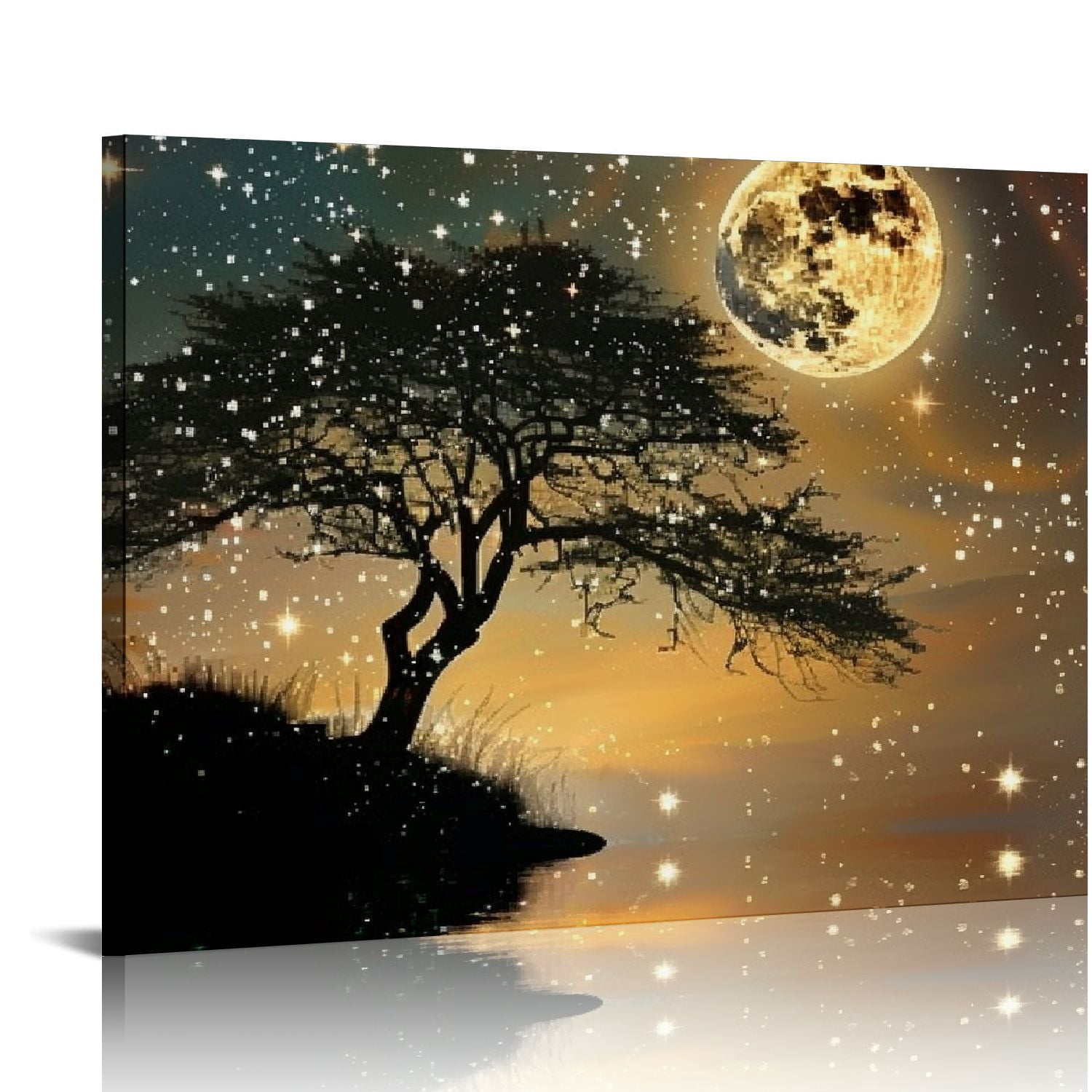 JEUXUS Moon Ocean Canvas Wall Art Abstract Night Scene Coastal Artwork ...