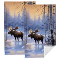 JEUXUS Moose Snowy Forest Lake Kitchen Towels 2Pack Ultra Absorbent 27