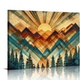 thumbnail image 1 of JEUXUS  Mountain Canvas Wall Art for Home Decor - Boho Style Abstract Wood Grain Sun Mountains Forest Art Picture Print On Canvas HD Giclee Ready to Hang  16x12in, 1 of 6