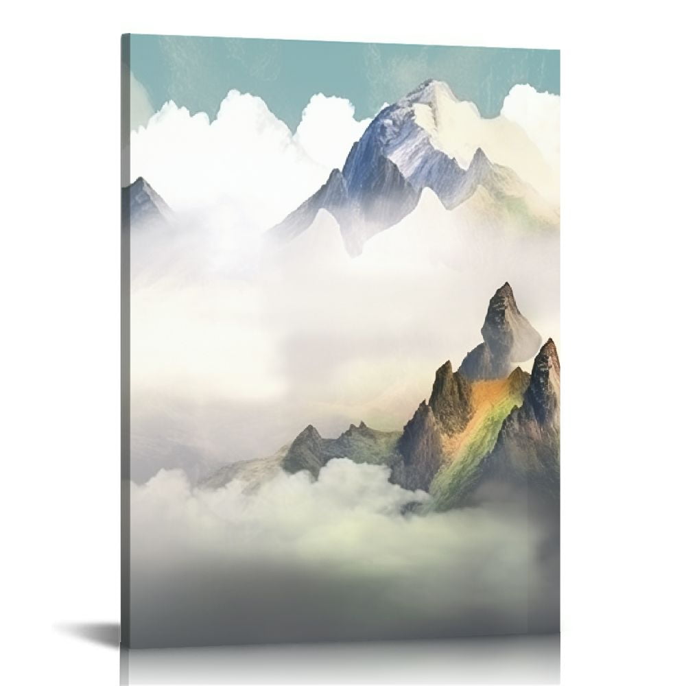 JEUXUS Mountain Landscape Abstract Painting Canvas Wall Art For Living ...