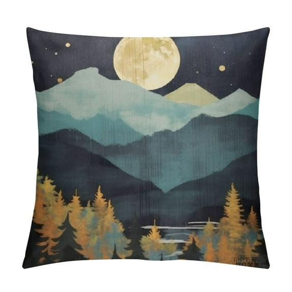 JEUXUS Mountain Throw Pillow Covers,Tree Pillow Cover Decorative Pillows Nature,Yellow Blue Black Camping Pillow Covers for Couch Sofa Cabin Decor Forest Pillow Case,Pillow Mountains