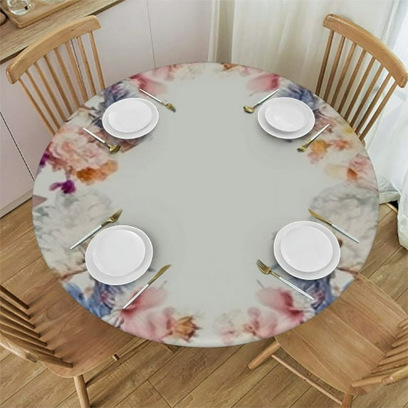 JEUXUS  Multi Seamless Table Cloth for Round Tables Springtime Fragrance with Bunch of Flowers Washable Waterproof Table Cover Tabletop Decoration Watercolor Fits upDiameter Tables