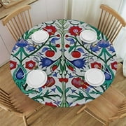 JEUXUS  Multi Tablecloth Pads for Round Tables Turkish Ceramic Tulip Patterns Round Fitted Table Cover The Ultimate Protection for Your Table Traditional House Decor Fits up Diameter Tables