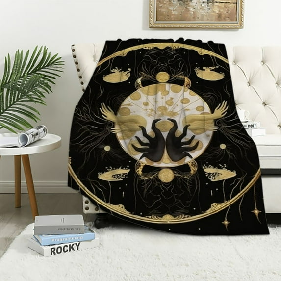 JEUXUS Mushroom Hippie Decor Blanket Fuzzy Soft Plush Moth Gothic Witchy Gifts Sun Moon Blanket for All Season Throws for Home Couch Bed Sofa Livingroom Office