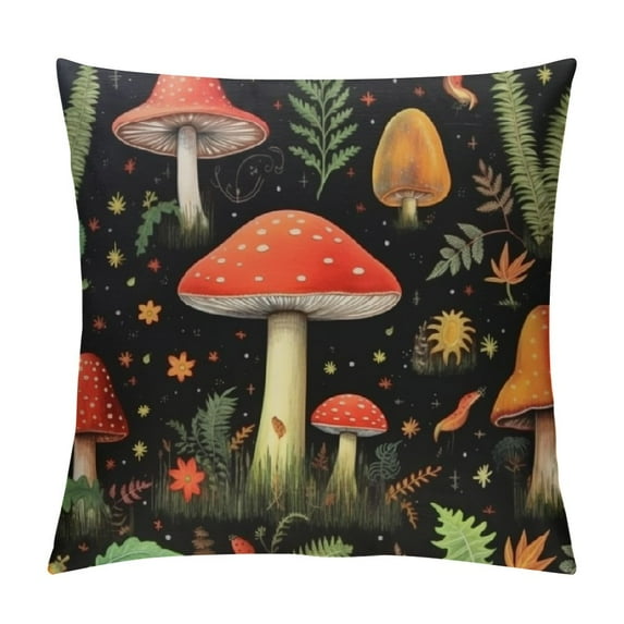 RUIYC Mushroom Pillow Cover Lovely Cartoon Plants Pillow Case for Kids Teens Adults Glitter Stars Outdoor Leaves Rustic Style Cushion Cover for Office Bed Chairs