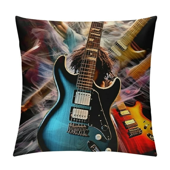 JEUXUS Music Throw Pillow Cover Instruments Kinds of Guitar Musical Theme Decorative Pillow Case Home Decor Square Pillowcase