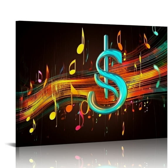 JEUXUS Music Wall Art for Bedroom, PIY Modern Musical Note Canvas Prints Stretched with Frame, Beautiful Notes Beating on Staff Picture Decor (Waterproof Artwork, Bracket Mounted Ready to