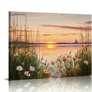 JEUXUS Nature Landscape Canvas Wall Art: Modern Lake Picture Print Vertical Sunset Scene Picture Artwork Painting for Living Room Bedroom Decor