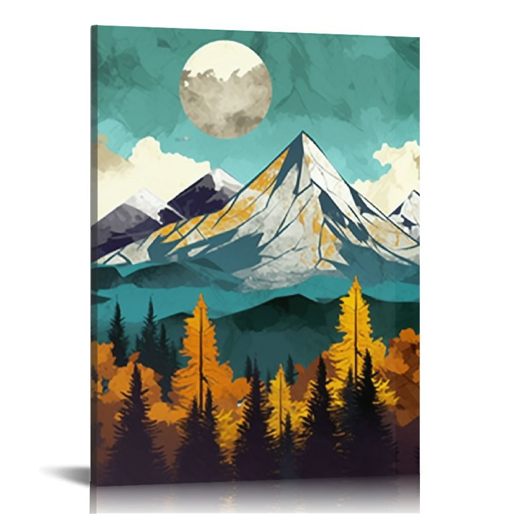 JEUXUS Nature Wall Art Mountain Wall Decor for Living Room Boho ...