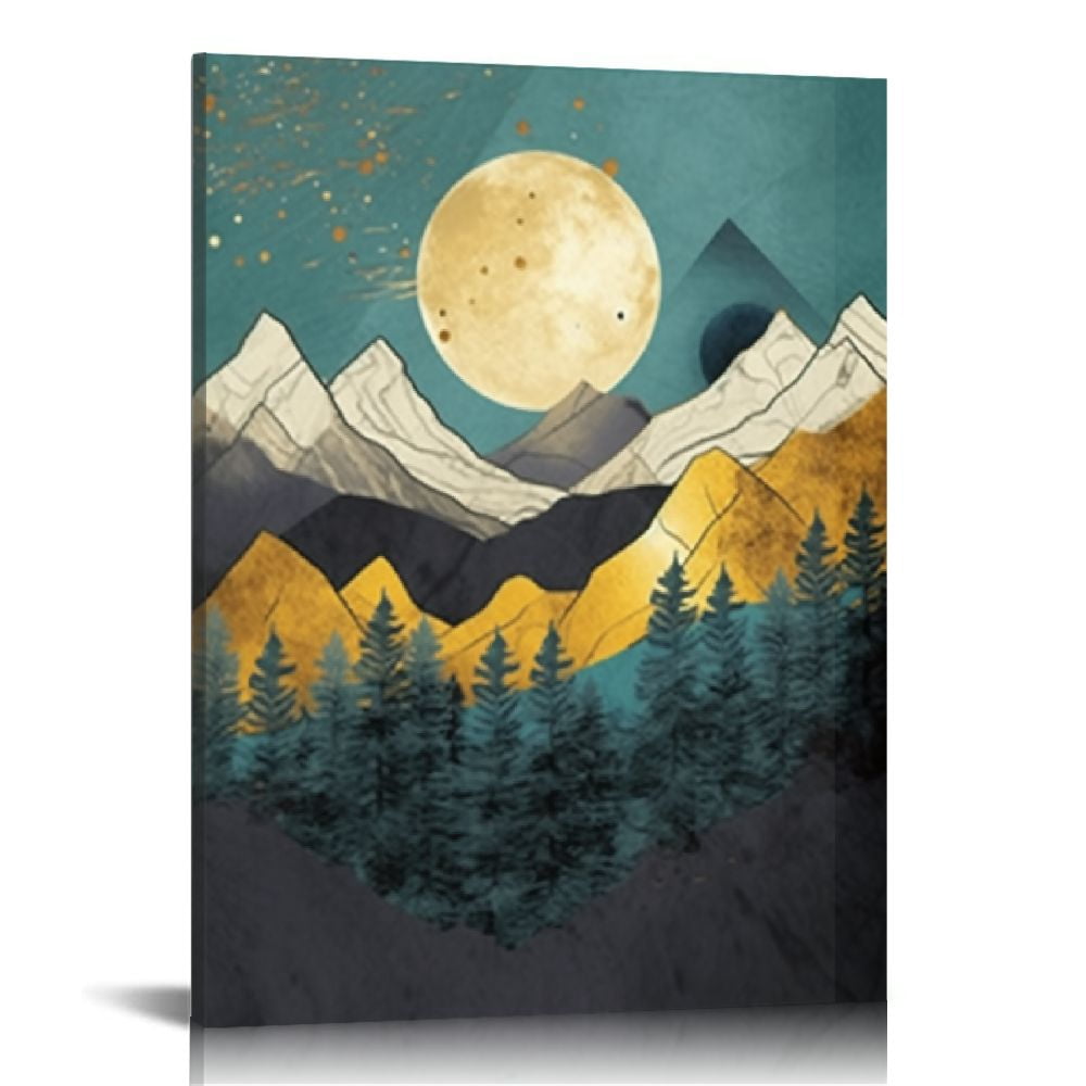 JEUXUS Nature Wall Art Mountain Wall Decor for Living Room Boho ...