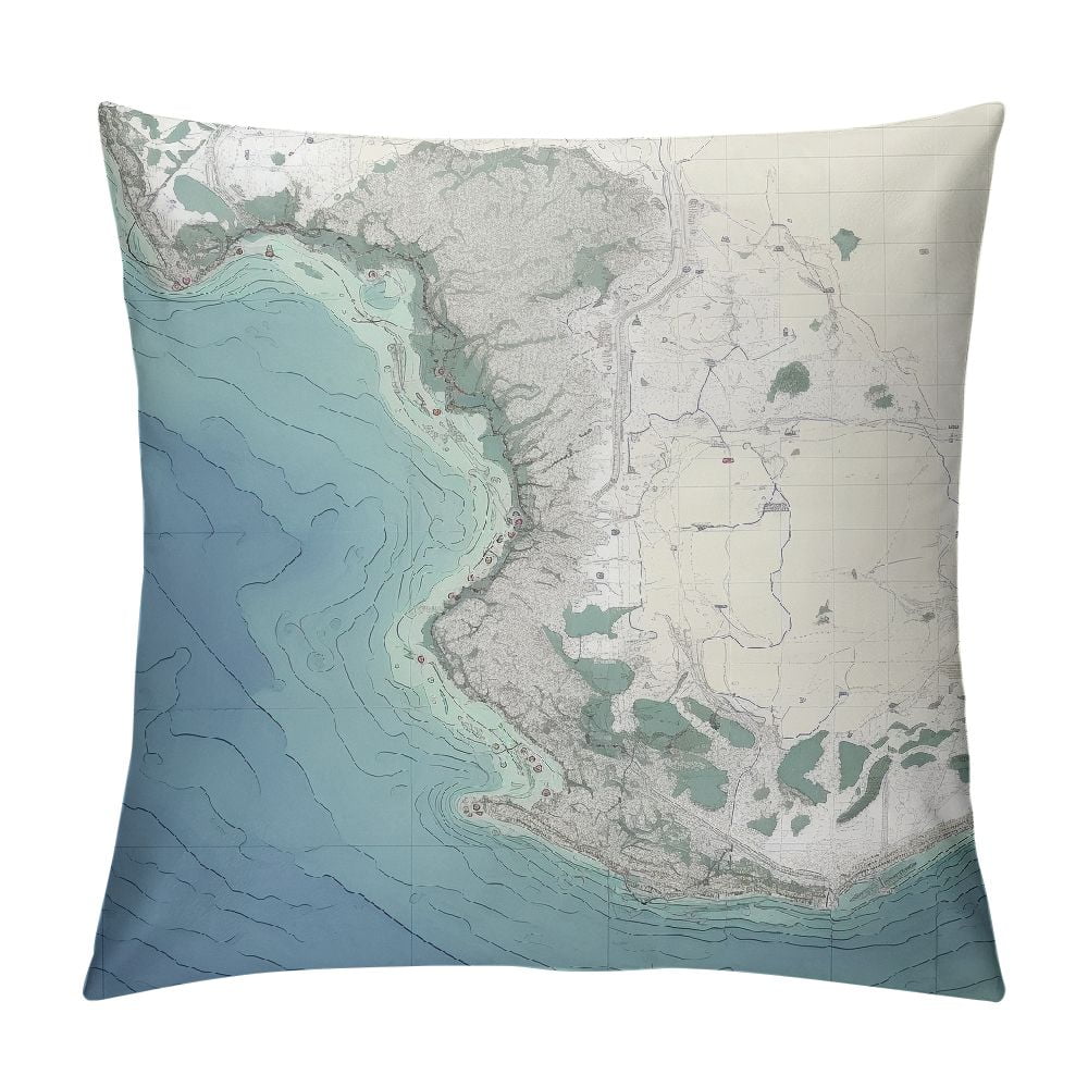 JEUXUS Nautical ChartCape Cod Bay Throw Pillow, Multicolor