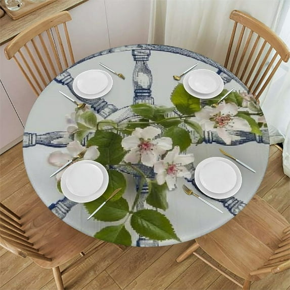 JEUXUS Nautical Round Tablecloth Ship Steering Wheel Anchor Washable Polyester Fabric Table Cloth for Wedding//Restaurant/Parties Waterproof Table Cover Round Tables