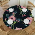 thumbnail image 1 of RUIYC Navy Blue Coral Round Tablecloth Flora Elastic Table Cloth Waterproof Oil-Proof Table Cover Watercolor Fits up Diameter Tables, 1 of 7