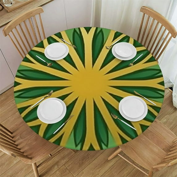 JEUXUS Non Tabletop Kitchen Banquet Retro Abstract Mandala Geometric Stripes Waterproof Elastic Edge Round Cover Anti Fading Tablecloth Geometry