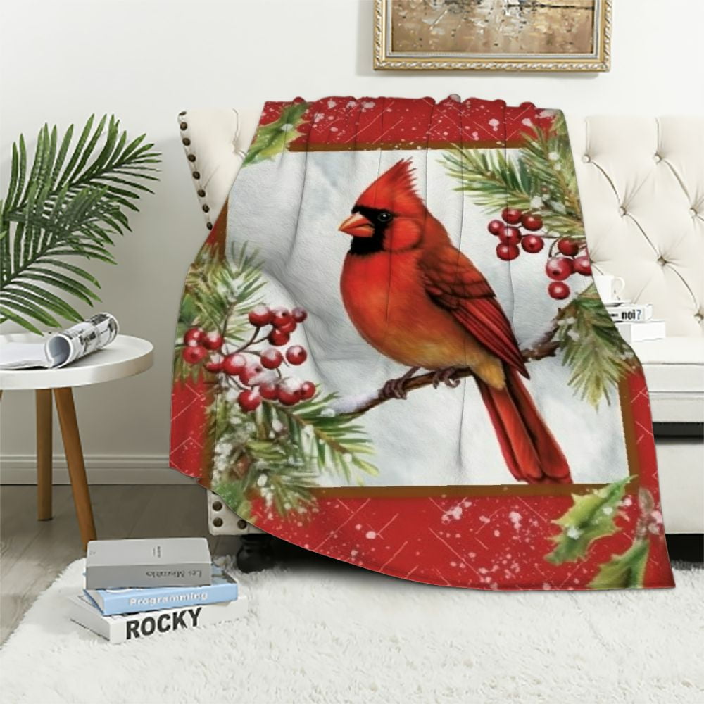 JEUXUS Northern Cardinal Christmas Blanket with You Red Throw Blanket