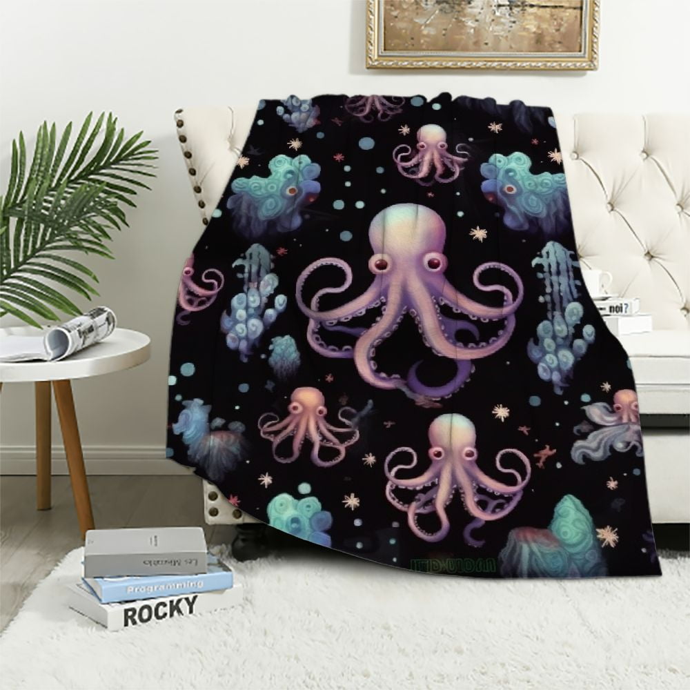 JEUXUS Octopus Throw Blanket Soft, Fuzzy & Warm Flannel
