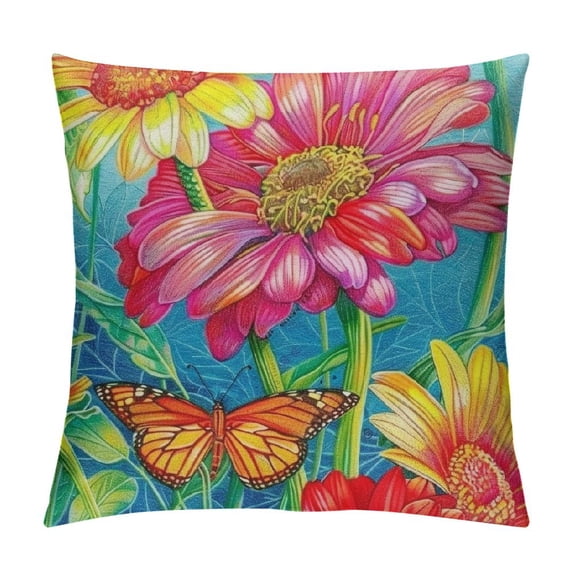 JEUXUS Oil Painting Daisy Flower Throw Pillow Cover Outdoor Spring Watercolor Floral with Butterfly Farmhouse Throw Cushion Cover Home Sofa Couch Pillow Cases (Chuju)