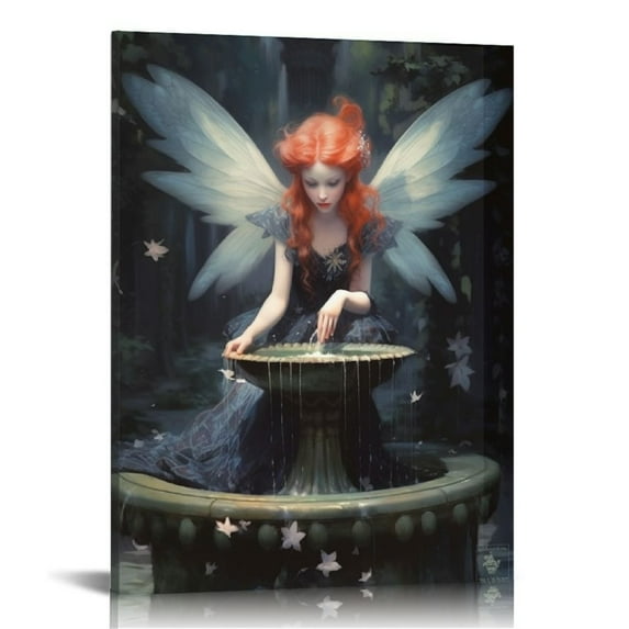 JEUXUS Oil Painting Fairy In A Birdbath Poster Home Decor Canvas Painting HD Picture Bedroom Living Room Decor Wall Art Framed Hanging