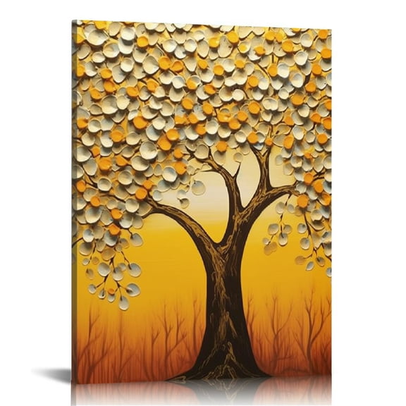 JEUXUS Oil paintings, 16x20in Golden Flowers Tree Luck Tree Oil Hand Painting Painting 3D Hand-Painted On Canvas Abstract Artwork Art Wood Inside Framed Hanging Wall Decoration Abstract