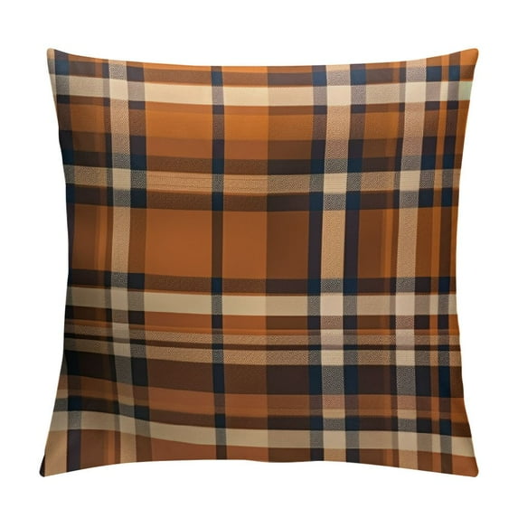 JEUXUS Orange Plaid Decorative Pillow Covers, Orange Gingham Check Plaid Pattern Cushion Case for Sofa Bedroom Car Throw Pillow Covers Cushion Cover Square Orange