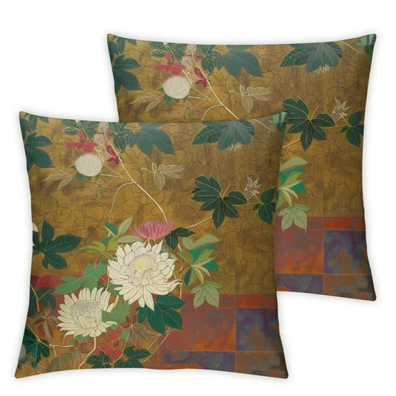 JEUXUS Oriental Floral Throw Pillow Cover Chinoiserie Couch Outdoor Pillow Pillow Case Japanese Flower Sofa Pillowcase 2pc