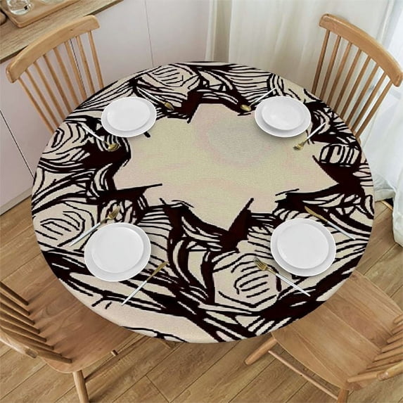 RUIYC Ornate Vintage Mandala Table Cloths Round Brown Boho Floral Round Mandala Flower Table Cover Stain Proof for Hotel Restaurant