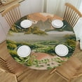 thumbnail image 1 of JEUXUS Outdoor Fitted Round Tablecloth - Abstract Scenery Design - Polyester Fiber - Multiple Sizes - Machine Washable White, 1 of 8